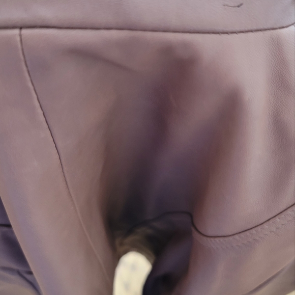 Tahari Brown Mauve Genuine Leather Puffy Sleeve Blazer Jacket Coat - Picture 11 of 12